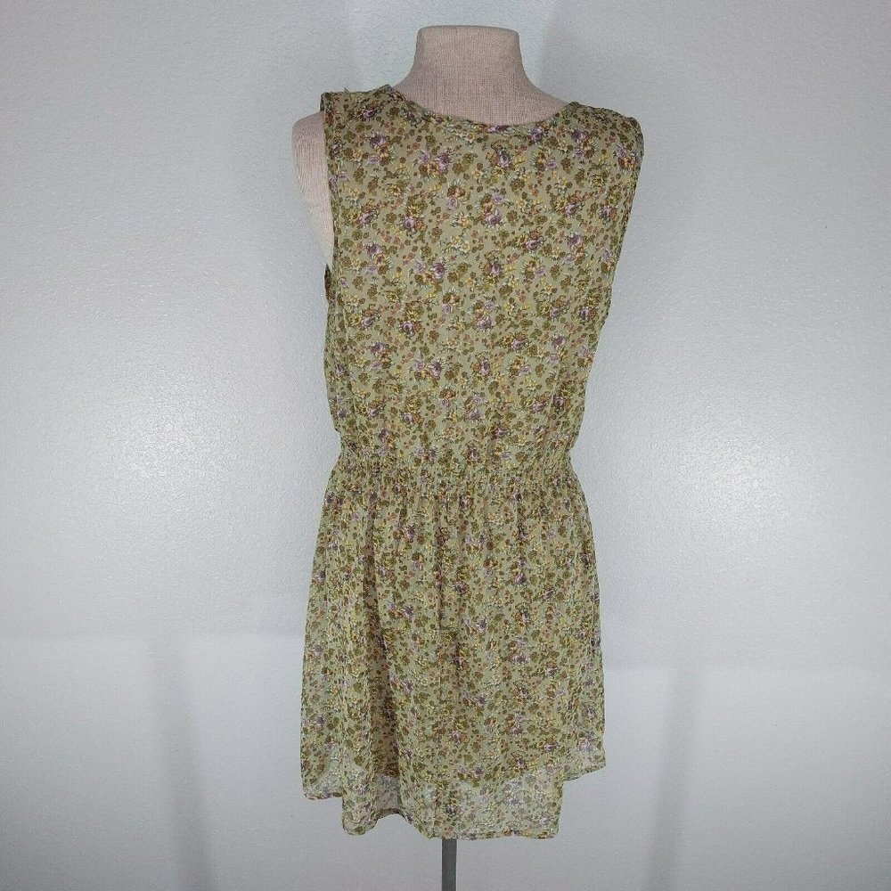 Mossimo Supply Co Womens XL Floral Dress Lined Olive Lavender Yellow Ruffle Top - Picture 5 of 14